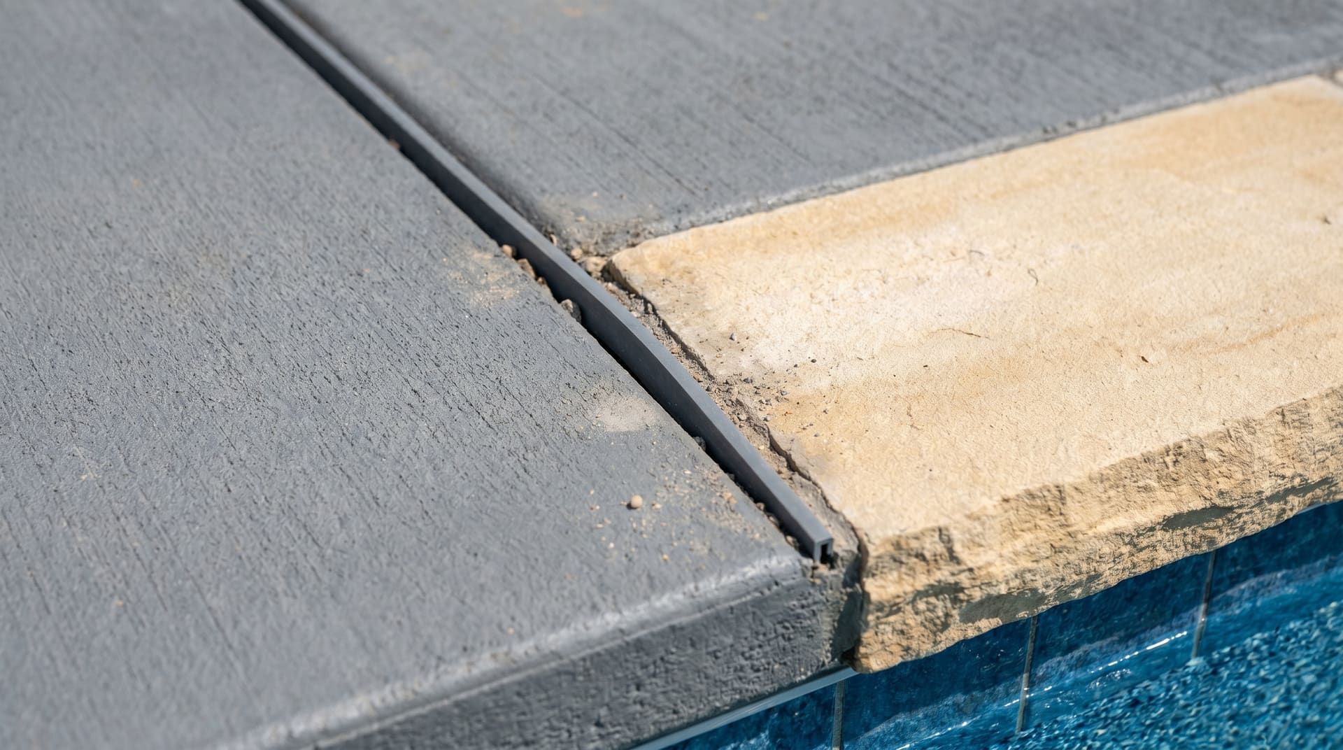 Crew floating broom-finish pool deck around an in-ground pool