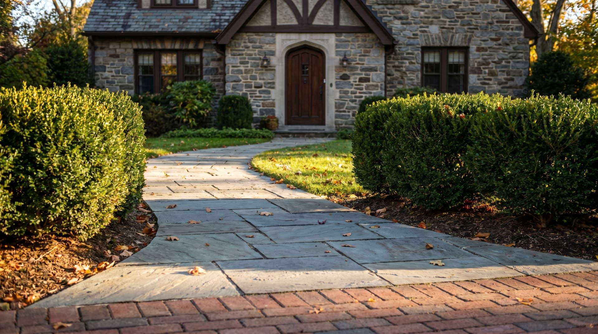 Concrete walkway with planned control joints in front of a Norristown rowhouse